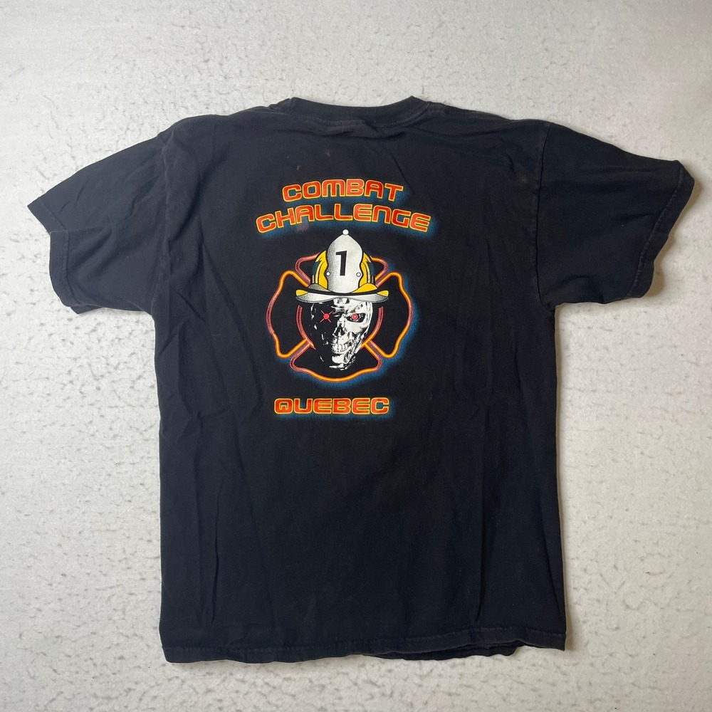 M&O‎ Knits Combat Challenge Quebec Firefighter T-Shirt Mens Medium Black Cotton